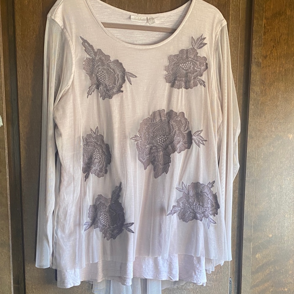 Lavish Lavender Embroidered Floral Long Sleeve Top